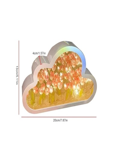 Prestigegoods Bulut Lale Aynalı Gece Lambası - Led Bulut Lale Lambası - Kendin Yap Lale Lambası - Ayna Eşliğinde Pembe