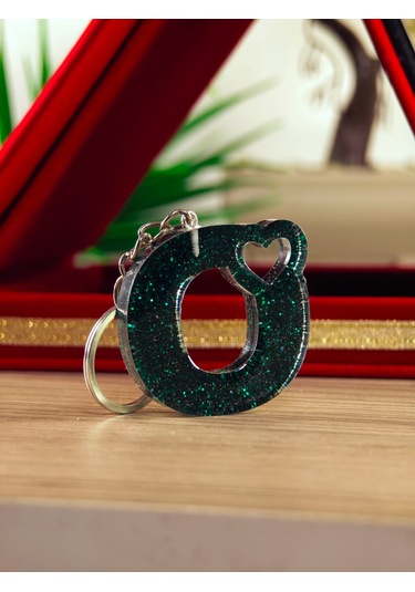 Harfli Anahtarlık Epoksi Kişiye Özel Yapım El Yapımı Harf Anahtarlık Kalp Model Özel Tasarım Hediyelik Ürün Kalp Desenli Simli Anahtarlık Beyaz - Yeşil