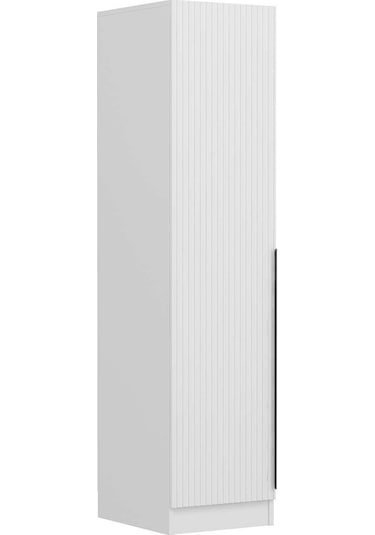 Minar Kale 1 Kapaklı Raflı Dolap Beyaz - Beyaz Çizgili Mebran 190cm