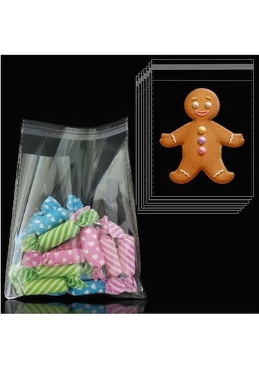 100 Adet 8x12 Kendinden Yapışkanlı Açılıp Kapanabilir Şeker Kurabiye Şeffaf Plastik Poşet Torba