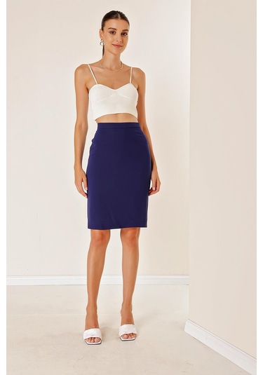 Astarlı İthal Krep Küp Etek - 34098 - İndigo