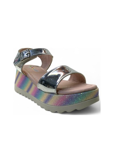 P07 Kız Çocuk 5 Cm Dolgu Topuklu Sandalet Gümüş