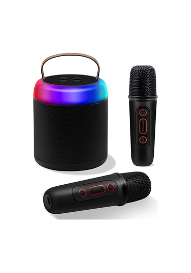 Ruicoo Ev Ktv İçin Taşınabilir Bluetooth Hoparlör - İki Mikrofonlu, Dsp Çip, Rgb Işık, Tf Kart Desteği Siyah