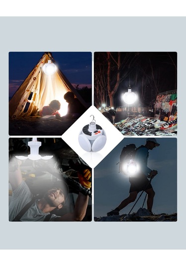 Güneş Paneliyle Şarj Olan Katlanabilir Led Çadır Lambası - 5 Kademeli Aydınlatma Beyaz