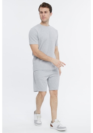 Bella Dossi Waffle Kumaş 0 Yaka Erkek Günlük Ve Spor Şort Takımı Gri