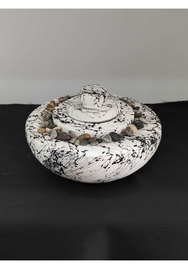 Dekoratif Masa Üstü Yuvarlak Ateş Çukuru Taş Şömine-500 Ml Yakıt Hediyeli - Siyah Mermer