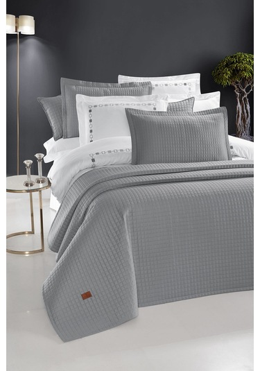 Elegante %100 Pamuk Saten Yatak Örtüsü Seti Gri Bej