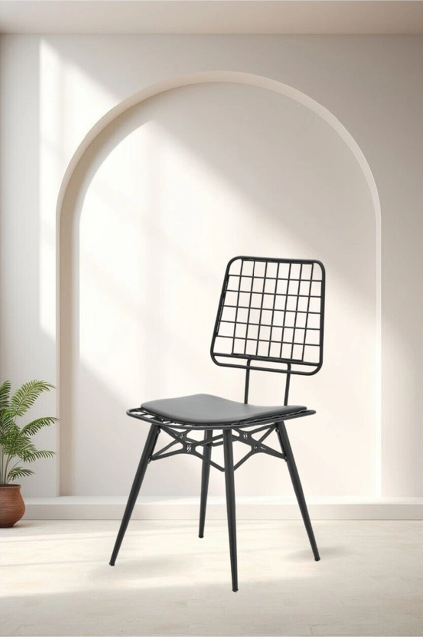 Dengema Rio S19 Kolsuz Sandalye Siyah Dokuma Kumaş, Metal Siyah Ayak Siyah