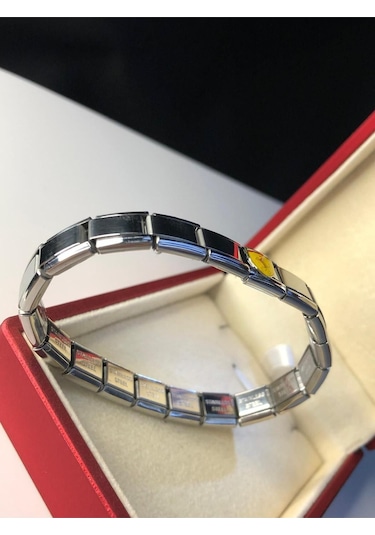 Erkek Kadın Çelik Bileklik - Ferrari Logo Model Italy Nomi Charm Sevgiliye Eşe Babaya Gümüş