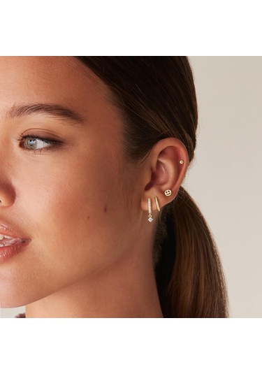 14k Altın Kaplama, Altın, S925 Ayar Gümüş Manşet Küpe Huggie Gold