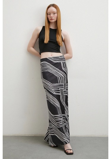 Desenli Maxi Verev Etek Siyah Siyah
