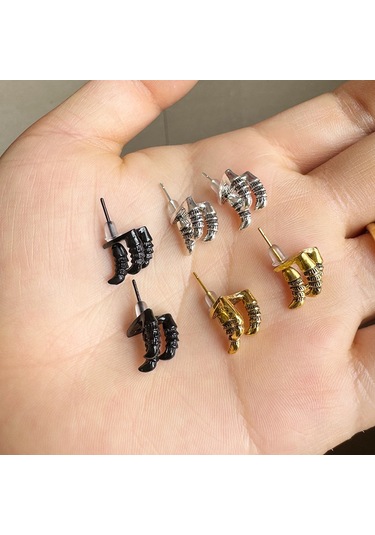 Cadılar Bayramı Dileği Retro Kafatası El Kemiği Küpeler Moda Gotik Koyu Stil Küpeler Antik Altın