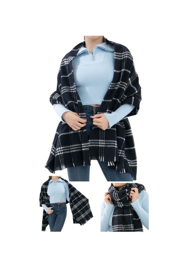 Yumuşak Dokulu Kışlık Desenli Atkı Omuz Şalı Açık Lacivert