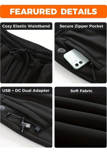 Willowhaven Woohee 12 Bölgeli Isıtmalı Sıcak Pantolon Siyah Düğmeli 3 Seviye Isı Ayarlı Siyah