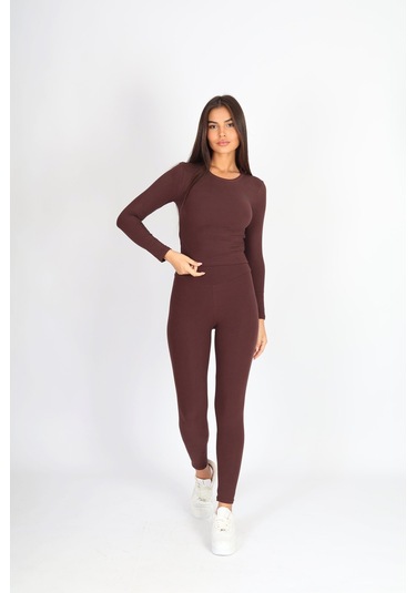 Soft&Basic Kadın 2'li Fit Toparlayıcı Ve Esnek Premium Kumaş Siyah-Kahverengi Tayt Siyah-kahverengi