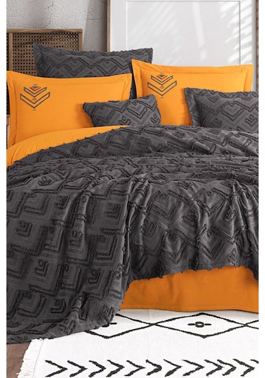 İyi Geceler İstanbul Aztec Antrasit Çift Kişilik %100 Pamuk Yatak Örtüsü Seti Antrasit