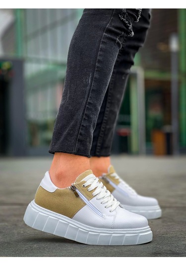 Kb-x155 Kuback Beyaz Cilt Bej Süet Detaylı Beyaz Yüksek Taban Günlük Spor Ayakkabı Beyaz2 Beyaz