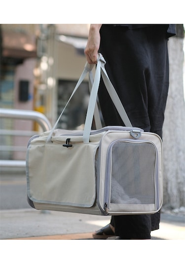 Hqgoodstore Yeni Evcil Hayvan Dışarı Taşınabilir Nefes Alabilen Katlanabilir Taşınabilir Büyük Kapasiteli İki Küçük Kedi Dış Çanta Bej