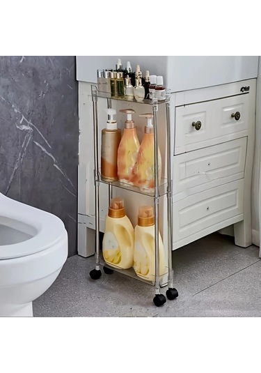 Honeybeeshop Tuvalet Boşluğu Depolama Rafı Şeffaf Üç Kat Mutfak Banyo Çamaşır Makinesi Buzdolabı Dar Alan Şeffaf