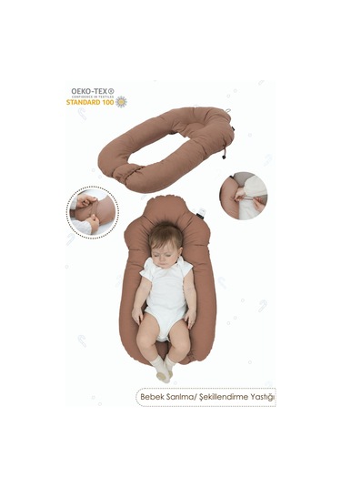 Mordesign Moresleep 2'si 1 Arada Bebek Sarılma Ve Şekillendirme Yastığı, Düz Kafa Yastığı,pamuklu,uyku Yastığı Kahverengi Zg10194-4