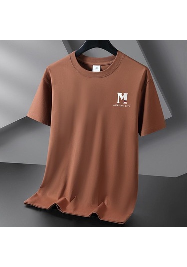 Kahverengi M 10 Renk Saf Pamuk Erkek Tişört Yuvarlak Yaka Kısa Kollu Bol Erkek Tişört S-6xl Kahverengi