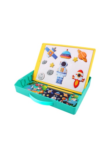 Kangvka 11 İnç Çift Taraflı Çocuk Tahtası - Abs Malzeme, Sarı+yeşil Renk, Manyetik Puzzle Ve Kalem İçeren Çizim Ve Yazma Seti Çok Renkli