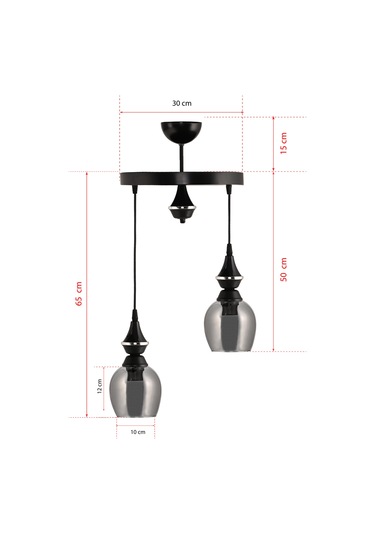 Dd İkili Pera Sarkıt Avize Füme Camlı Siyah2