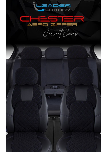 Fiat Egea Sedan Lüx Yarı Deri Oto Koltuk Kılıfı Ön Arka Takım Chester Siyah Mavi