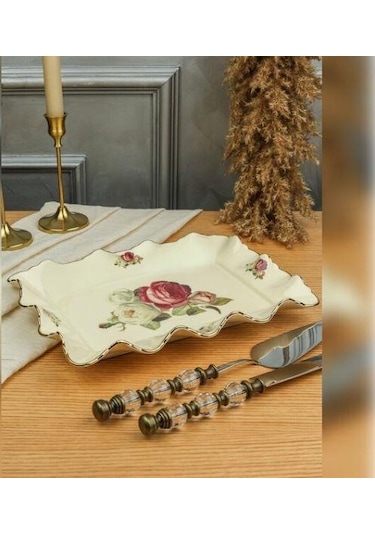 Roykıng Rose Dikdörtgen Sunum Tabağı 31 Cm Krem