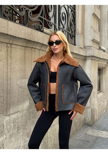 Kürk Detaylı Kışlık Denim Ceket Siyah