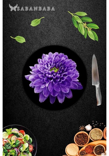 Mor Orkide Desenli Cam Kesme Tahtası - Cam Kesme Tablası - Sunum