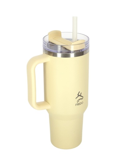 Sip Voyage Krem Paslanmaz Çelik Pipetli Termos Bardak 900ml Krem