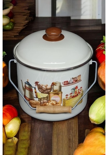 Nishev Zarif İtalyan Zeyno Emaye Yoğurt, Tahıl, Bakliyat Tencere Seti Emaye Bakraç