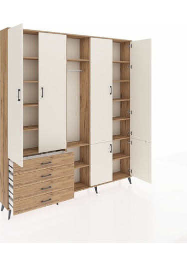 Arges Dolap 14 Raflı 4 Çekmeceli Tek Askılı 220x30x243 Çam-aytaşı/çam Aytası/atlas Çam
