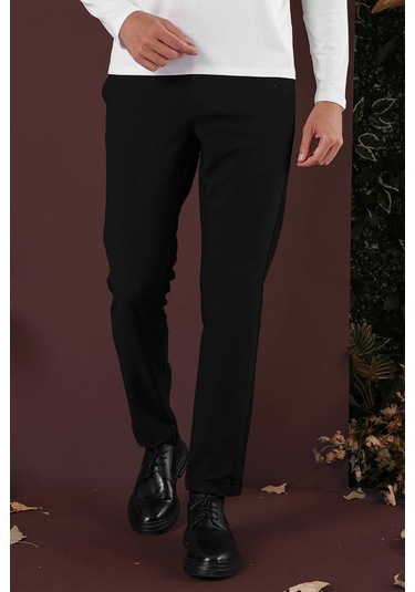 Slim Fit Yan Cepli Dokulu Esnek Casual Siyah Pantolon P 1139 Siyah