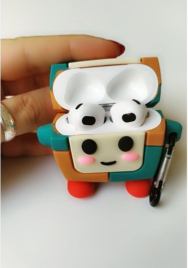 Iphone 1/2. Nesil Uyumlu Koruyucu Bluetooth Kulaklık Kılıfı Süper Robot Figürlü Renkli Robot Airpods 1/2. Nesil