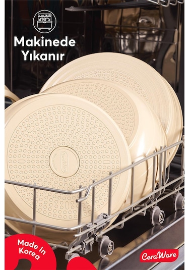 Ceraware Hona Daily 9 Parça Tak Çıkar Saplı Iç Içe Geçebilen Seramik Yapışmaz Tencere Tava Seti Bej