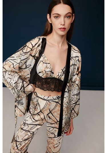 Bonnie&Clyde - Kadın Baskılı Saten 3 lü Takımı -5235 Çok renkli