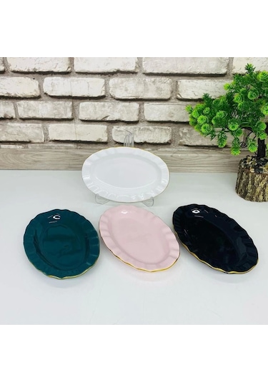 Porselen Altın Yaldızlı İstridye Çerezlik Reçellik Lokumluk Sosluk 1 Adet Petrol