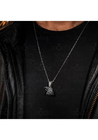 925 Ayar Gümüş Üç Boyutlu Kartal Kafası Tasarım Erkek Kolye Gümüş