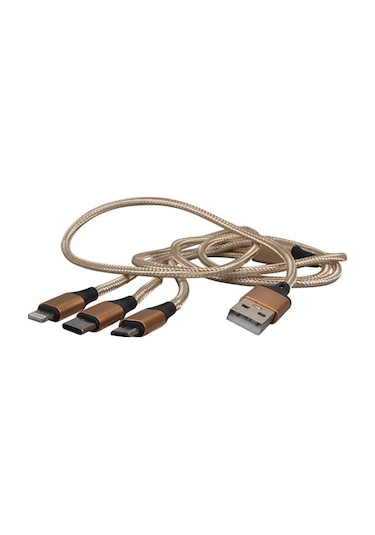 Powermaster Pm-2368 Micro Usb - Type-c - Lightning Şarj Ve Data Kablosu 2.1 Amper 110cm Örgülü
