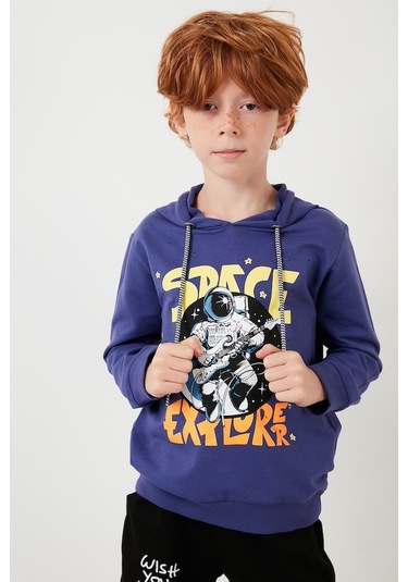 Lela Baskılı Kapüşonlu Cepli % 100 Pamuk Çocuk Unisex Çocuk Takım 5922017 Mor