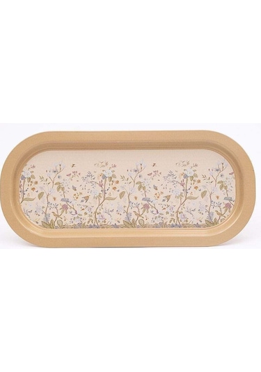 Flora Desenli Baton Metal Tepsi, 16 X 35 Cm