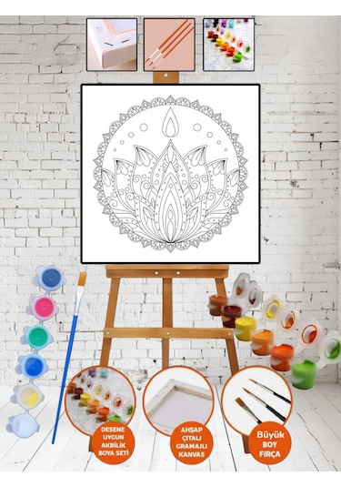 Kanvas Tuval Mandala Boyama 20x20 Tuval Boya Seti Çocuk Hobi