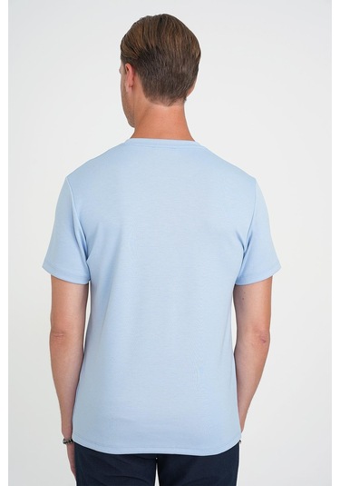 Comfort Fit Bisiklet Yaka Esnek Pamuk Casual Mavi Tişört Ts 885 Mavi