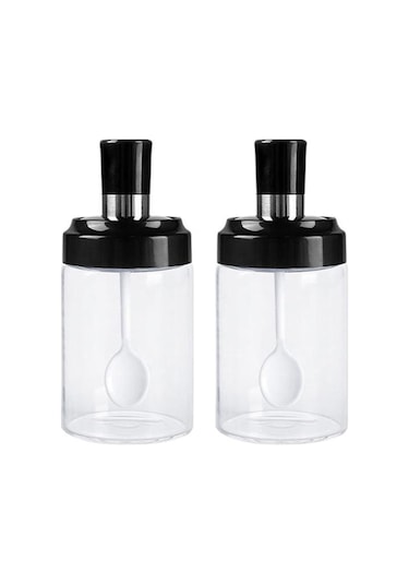 2 Adet Şeffaf Cam Gövde Baharat Şişesi Entegre Kaşık Kapaklı Ev Mutfak Baharat Kutusu Sızdırmaz Tuz Dağıtıcı A Diğer
