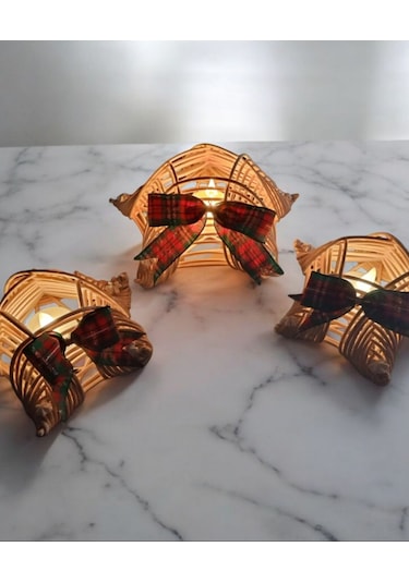 Bambu Noel Mumluk 3'lü Tealight Bej