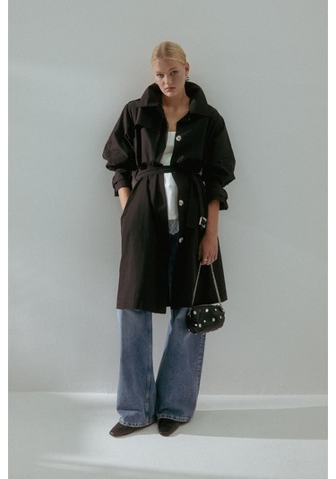 Kemerli Cepli Trenç Siyah Siyah