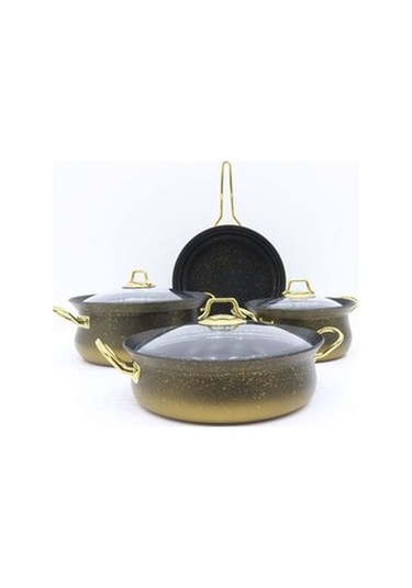 Oms Granit Bakraç 7Pcs Tencere Seti İndüksiyon Taban Cam Kapak