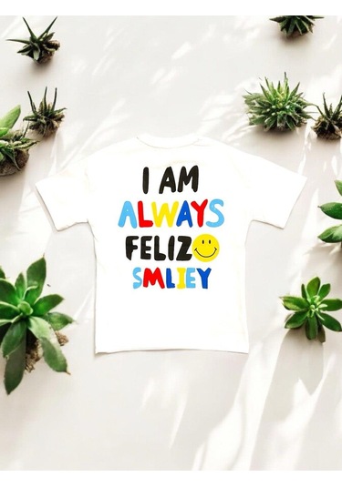 Erkek Çocuk Gülen Yüz Baskılı Tshirt-14166 Beyaz